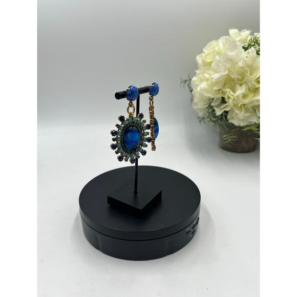 Elizabeth Cole Maven Blue Turquoise Large Oval Austrian Crystal Dangle Earrings - Picture 3 of 10